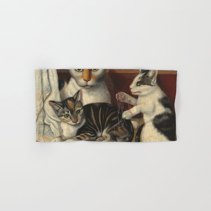 American 19th Century Cat And Kittens Oil Painting 1872 Hand