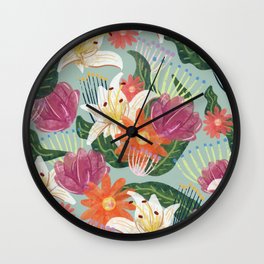 mint watercolor floral pattern Wall Clock
