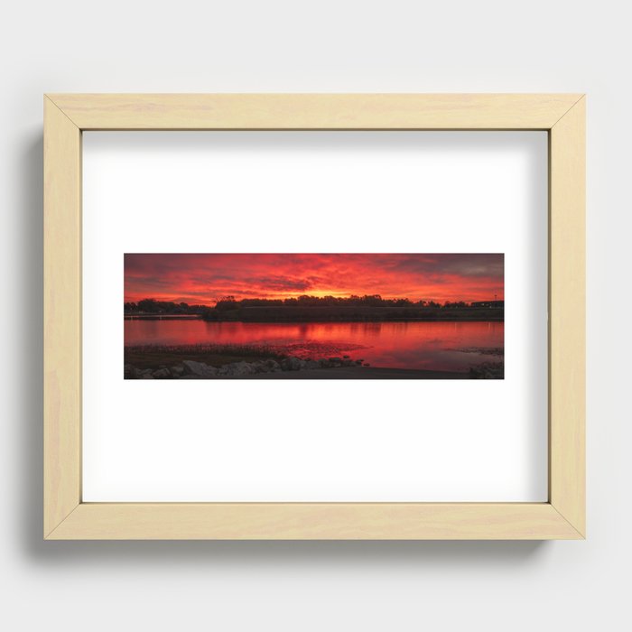 Lake Bentonville Red Sky Reflections Panorama Recessed Framed Print