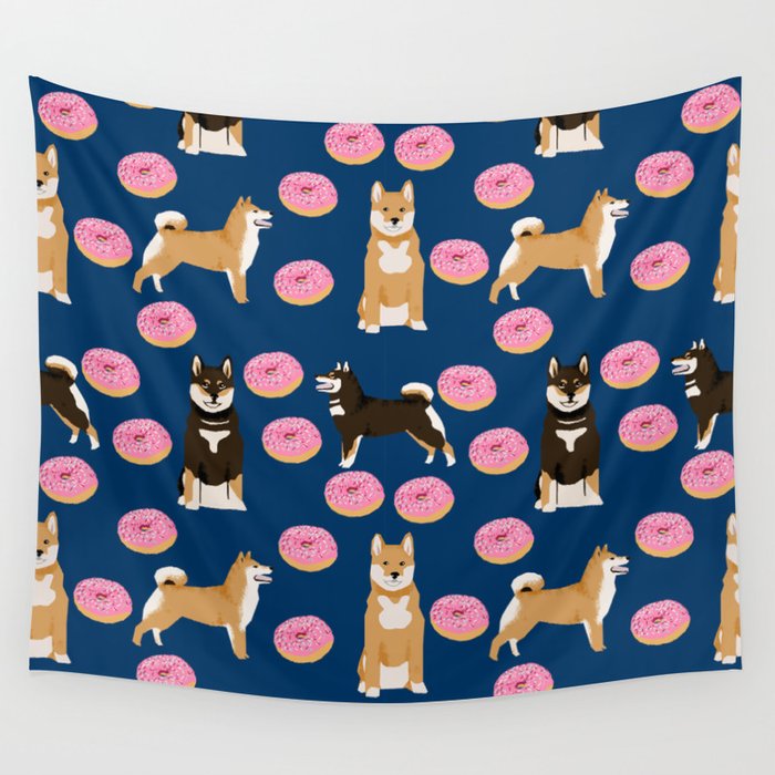 Shiba Inu donuts food cute dog art sweet treat dogs pet portrait pattern Wall Tapestry
