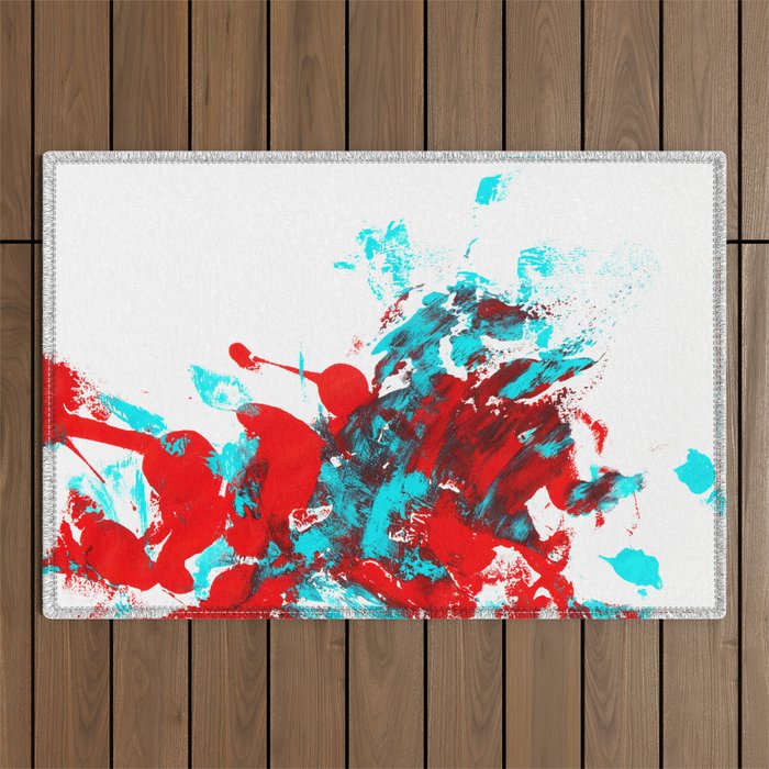 Teal and Red Abstract Outdoor Rug