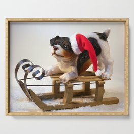 Cute Christmas Dog On a Sleigh Serving Tray