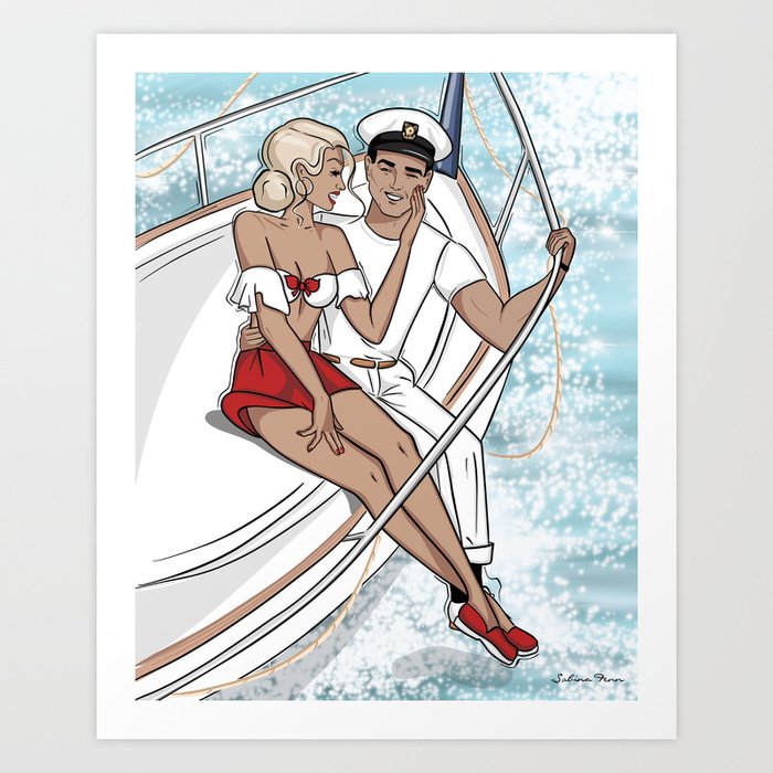 Lovers on a Sailboat Art Print