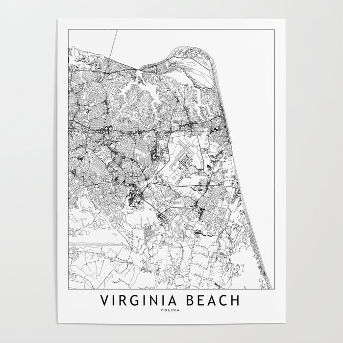 Virginia Beach White Map Poster