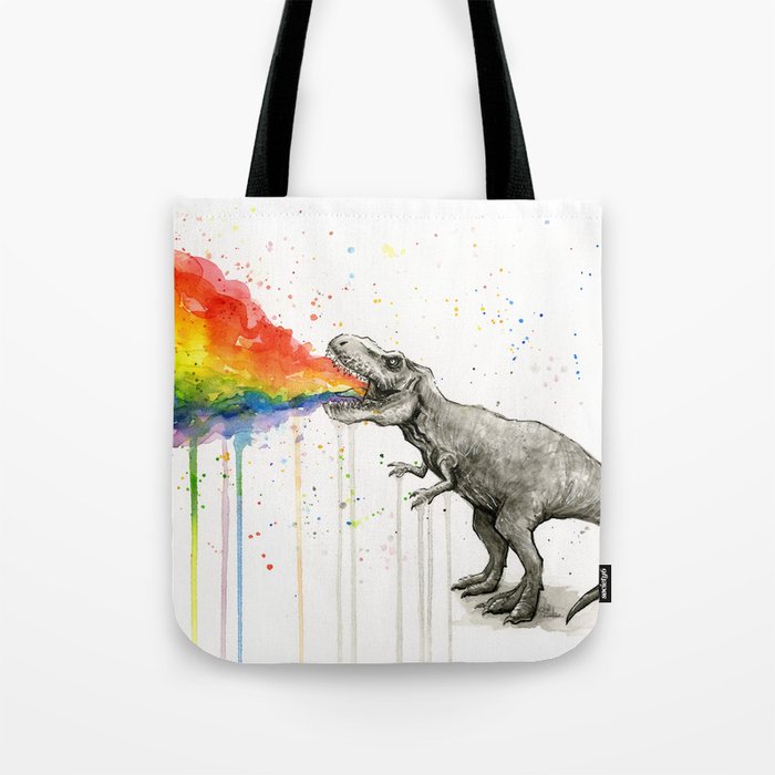 T-Rex Dinosaur Vomits Rainbow Tote Bag