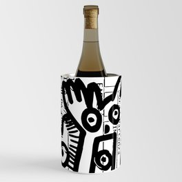 Creatures Graffiti Black and White on French Train Ticket Wine Chiller
