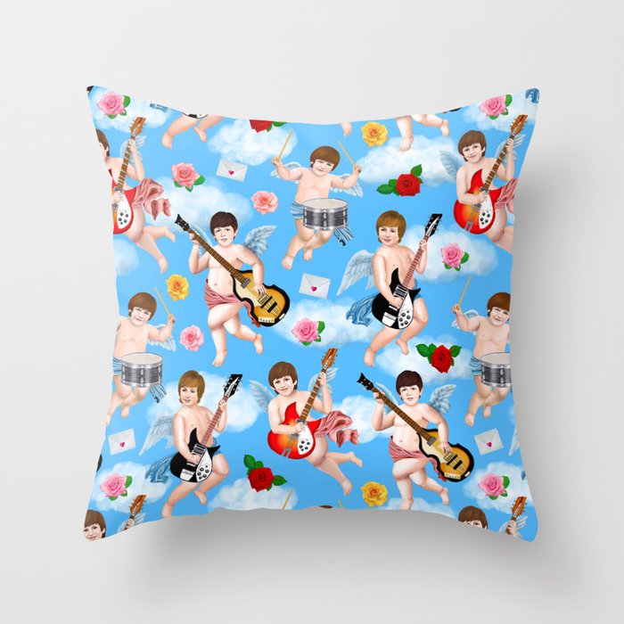 Rock band of cupids  Throw Pillow