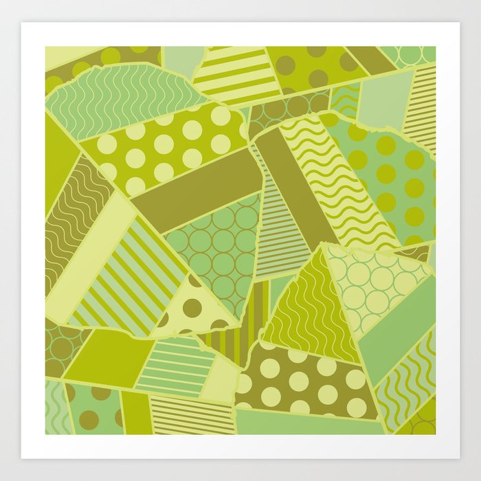 Graphic Leaf Patchwork (Spring Green Bold Colors) Art Print
