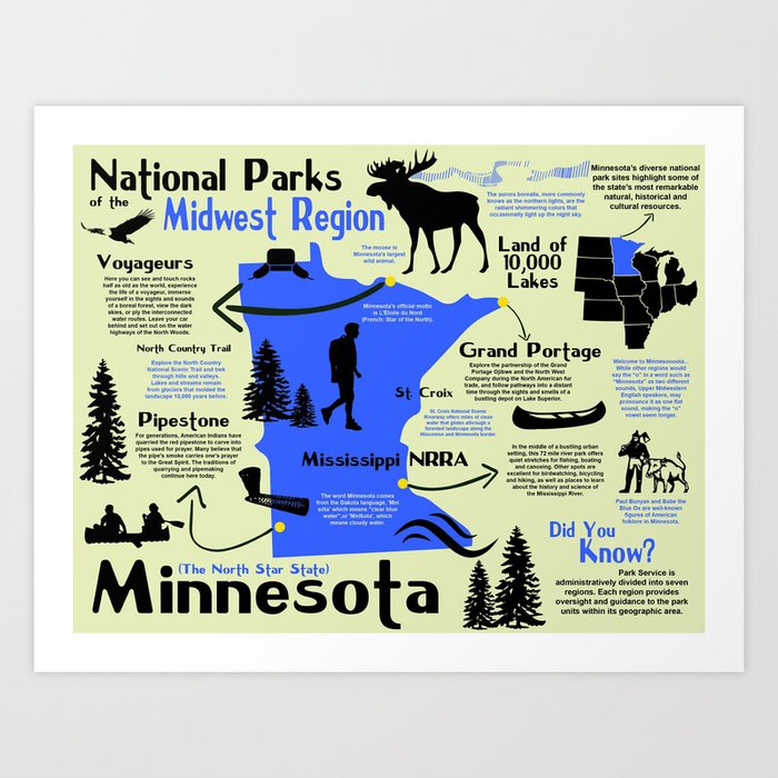Minnesota National Parks Infographic Map Art Print by BravuraMedia