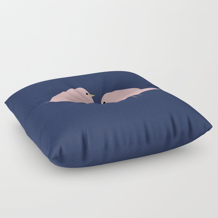 Bird Family in Pink, Navy Blue, and Mustard -  Minimalist Scandinavian Mid-Century Modern Design Floor Pillow