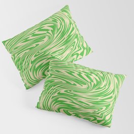 Psychedelic Warped Marble Wavy Checkerboard in Green and Cream Pillow Sham