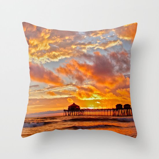 California Dreaming (cropped) ~ Huntington Beach Pier Throw Pillow