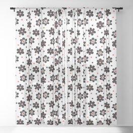 Doodle Dots Large Flower Pattern - Black Red Sheer Curtain