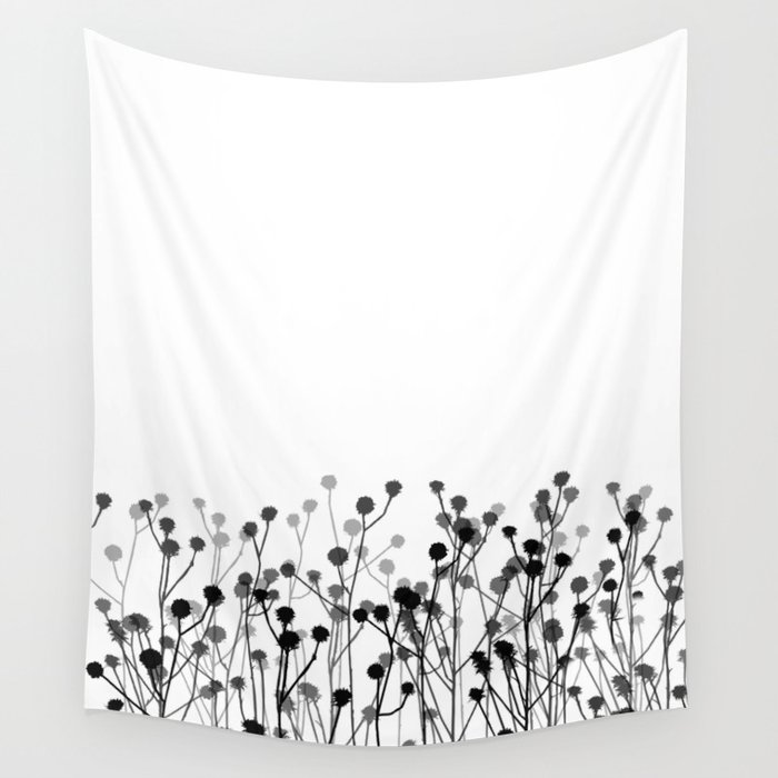 Minimalistic Botanical Pattern In Black White And Grey Wall Tapestry