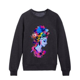 Colorful women's hairstyles in abstract style. Kids Crewneck