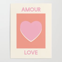 Amour Love Orange Pink Heart Poster