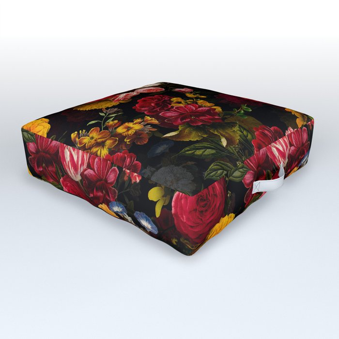 Dutch Vintage Midnight Flower Garden Outdoor Floor Cushion