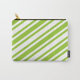 [ Thumbnail: Green and White Colored Striped Pattern Carry-All Pouch ]