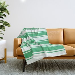[ Thumbnail: Sea Green and Mint Cream Colored Pattern of Stripes Throw Blanket ]