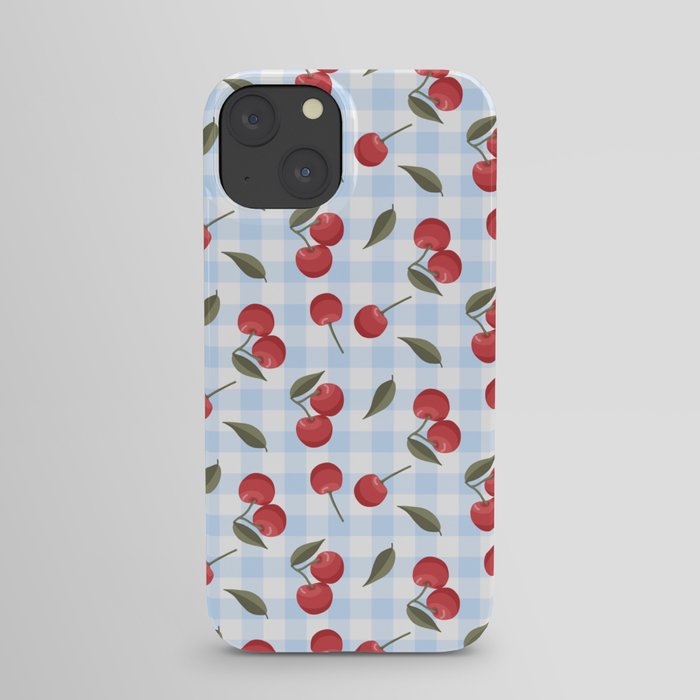 Blue cherry gingham iPhone Case