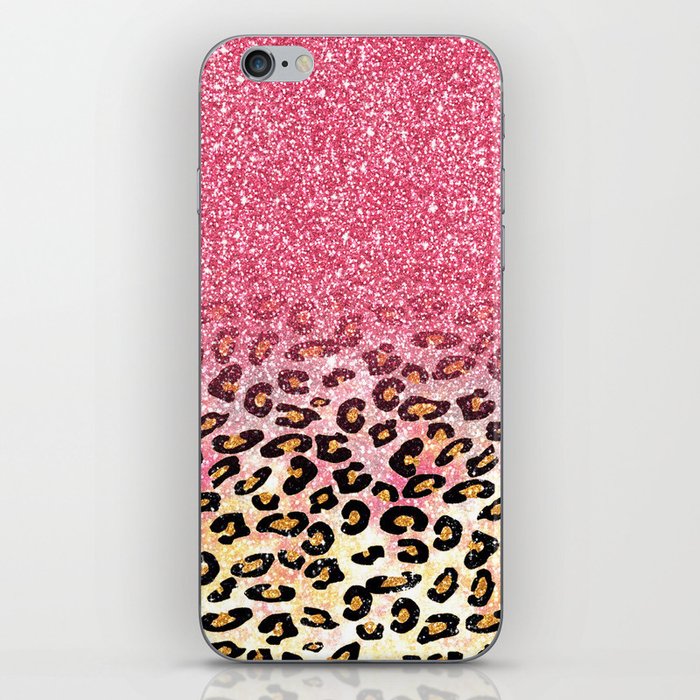 Glam Pink Glitter Leopard Pattern iPhone Skin