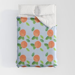 Peaches on Blue - Hand-painted Watercolour Duvet Cover