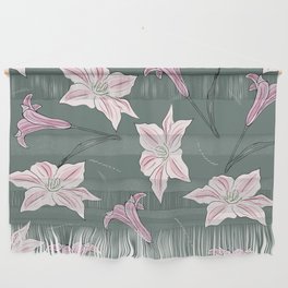 Vintage seamless vintage pattern with pink lilies flowers.  Wall Hanging
