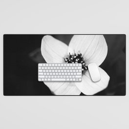 White Wild Flower Close-up Black Background - Black And White #decor #society6 #buyart Desk Mat