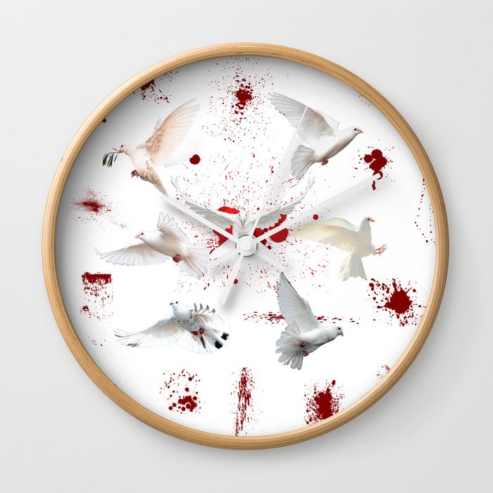 65 MCMLXV Cosplay Bloody White Doves of Peace Pattern Wall Clock