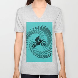 Abstract Motorcyclist Emerald Green Teal Ombre V Neck T Shirt
