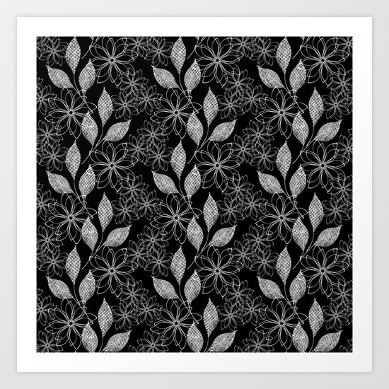 Abstract floral black and white pattern. Art Print
