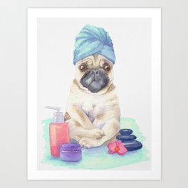 Spa day for a pug Art Print