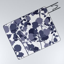 Abstract Silhouette Roses Art in Navy Blue Picnic Blanket
