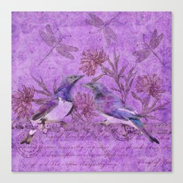 Purple Bird Garden Mixed Media Art Canvas Print