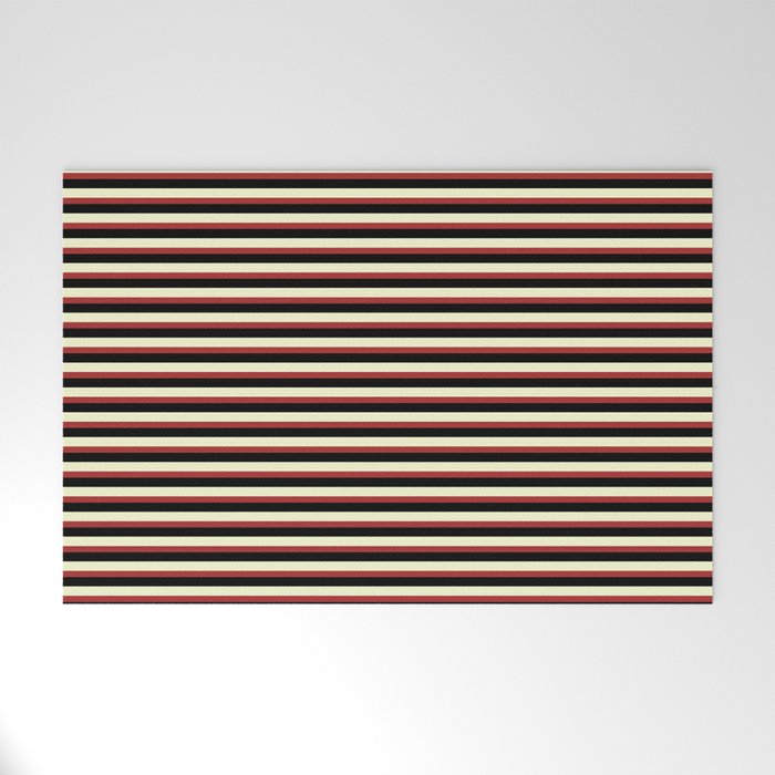Light Yellow, Brown & Black Colored Lines/Stripes Pattern Welcome Mat