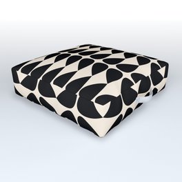 Mod Leaves Mid Century Modern Abstract Pattern in Black and Almond Cream Outdoor Floor Cushion