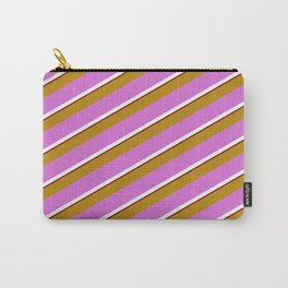 [ Thumbnail: Dark Goldenrod, Orchid, Mint Cream & Maroon Colored Lines Pattern Carry-All Pouch ]