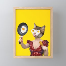 Sunny side up, cat, lady, eggs collage Framed Mini Art Print