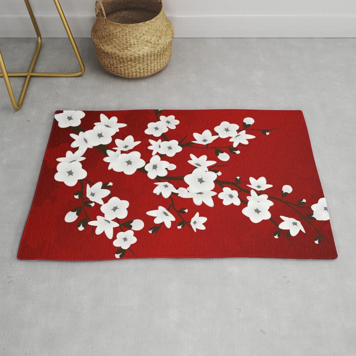 Red Black And White Cherry Blossoms Rug By Ninabaydur Society6 Red Black And White Cherry Blossoms Rug