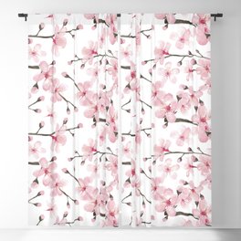 Watercolor cherry blossom art Blackout Curtain