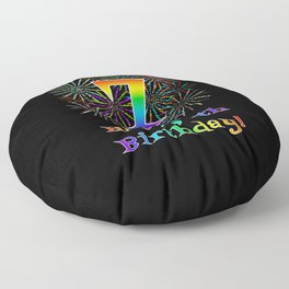[ Thumbnail: 7th Birthday - Fun Rainbow Spectrum Gradient Pattern Text, Bursting Fireworks Inspired Background Floor Pillow ]