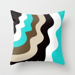 Modern Retro Abstract Color Block Waves // Turquoise Blue, Khaki Tan, Dark Brown, Black and White Throw Pillow