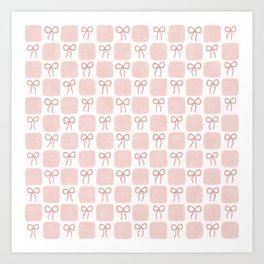 Coquette Pink Bows Checkered Pattern Art Print