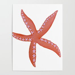 Orange Starfish ~ white background Poster