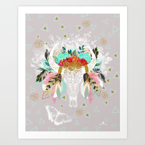Fantasy boho skull Art Print