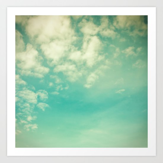Retro Vintage Blue Turquoise Fall Sky and Clouds Art Print