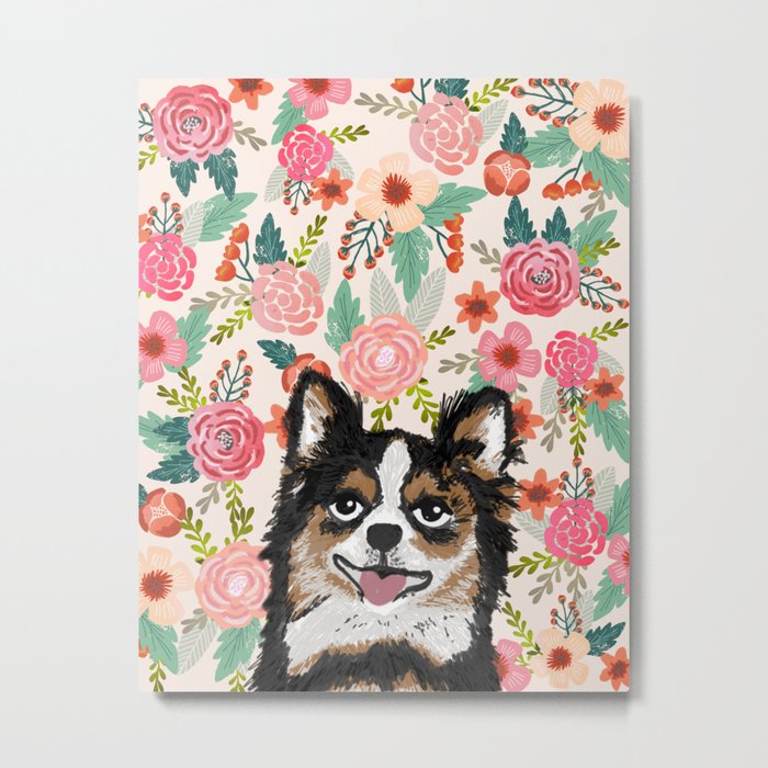 Chihuahua florals flowers spring blooming garden pet portraits dog breed custom gifts for dog person Metal Print