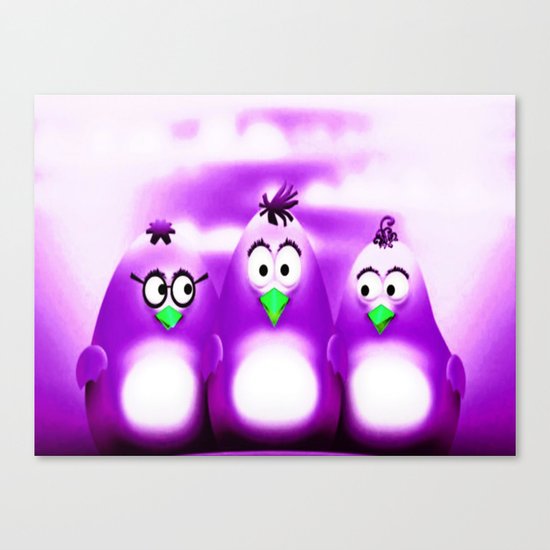 Penguin Triplet Purple Canvas Print