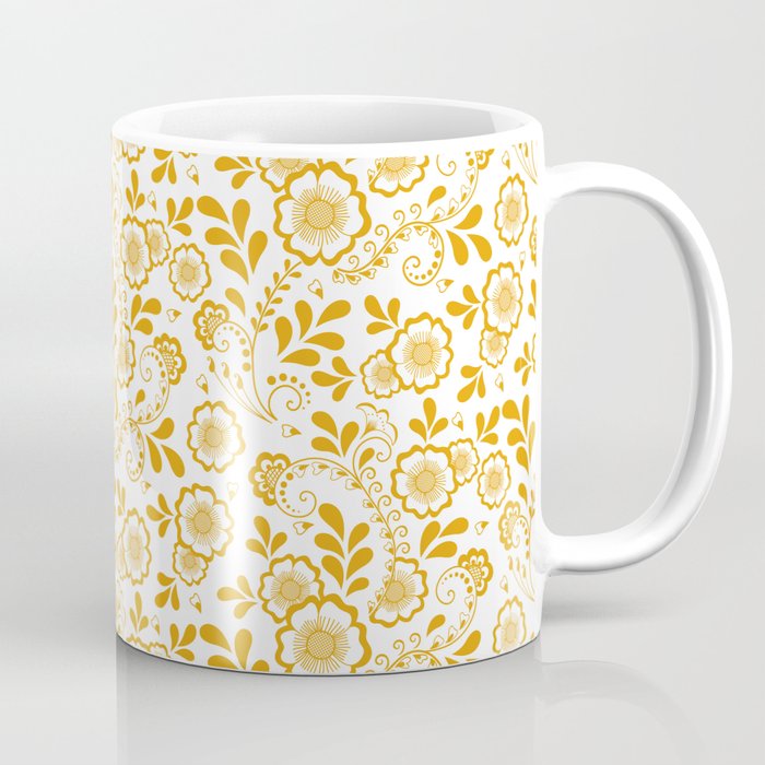 Mustard Eastern Floral Pattern Coffee Mug