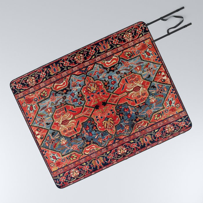 Kashan Poshti Central Persian Rug Print Picnic Blanket